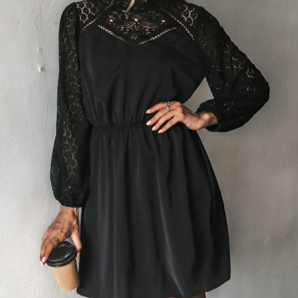 Zaina Lace-Trim Long Sleeve Mini Dress - Cupshe